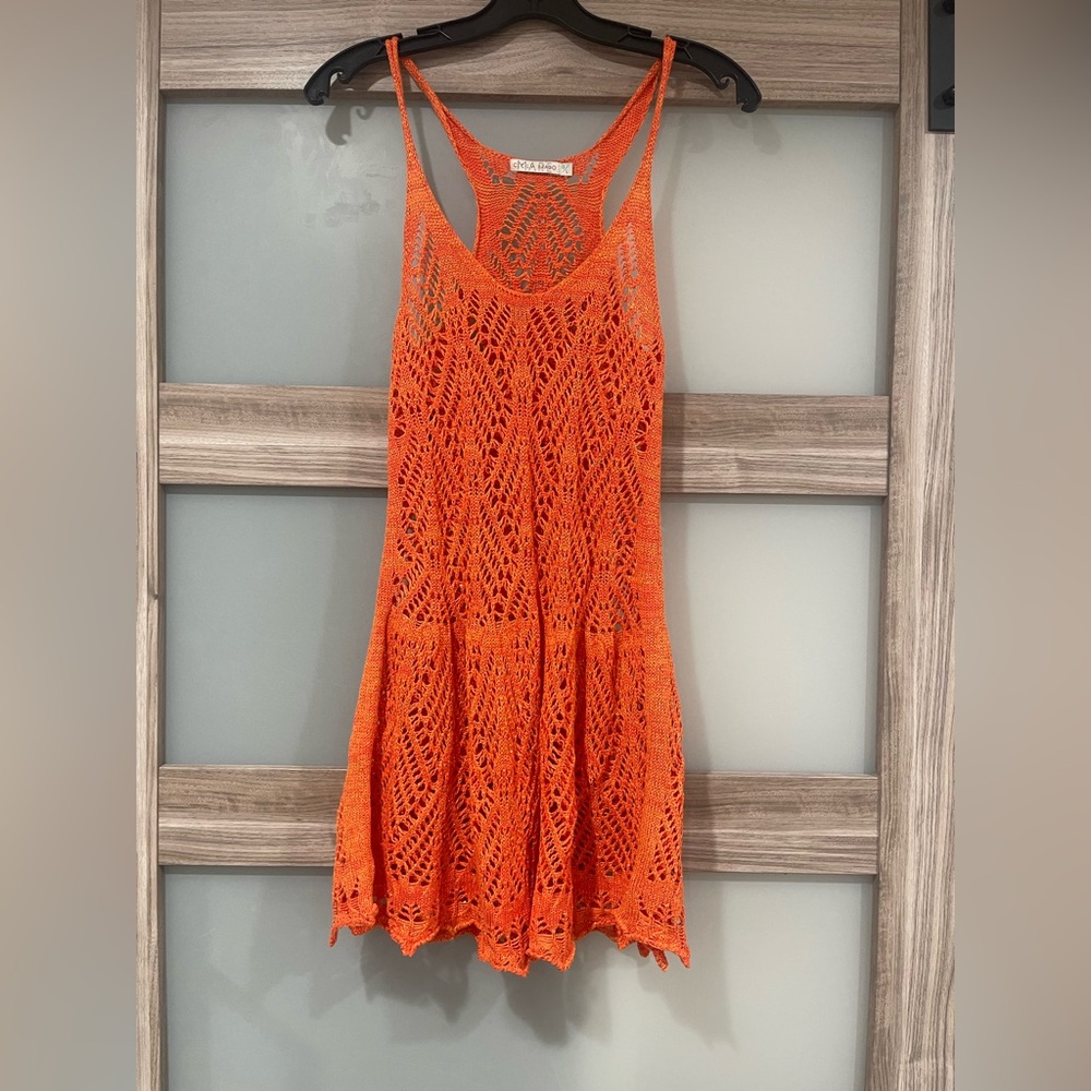 Orange Crochet Sleeveless Coverup